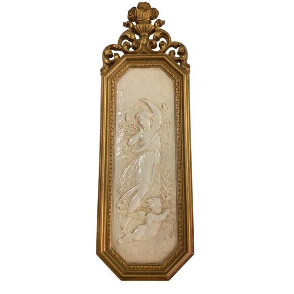 VTG 1967 Dart Homco 2 Wall Plaques Gold Angels Relief MCM Hollywood Regency - Picture 6 of 13